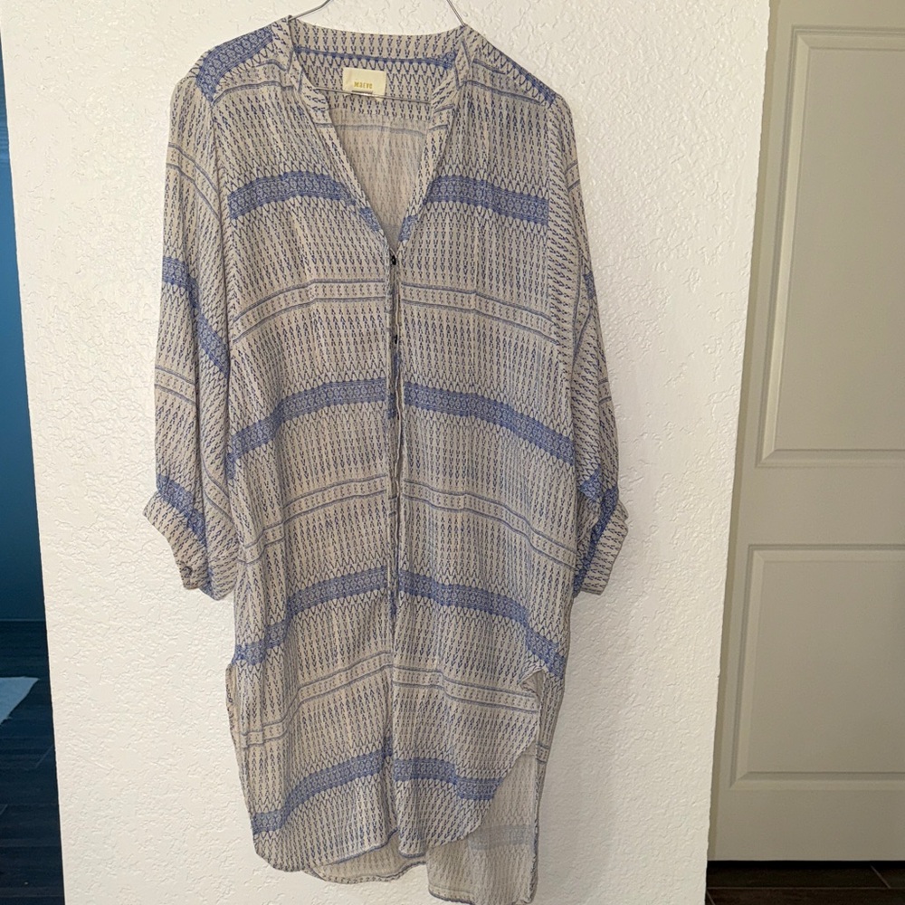Maeve Blue and Cream Patterned dress/top/swim coverup